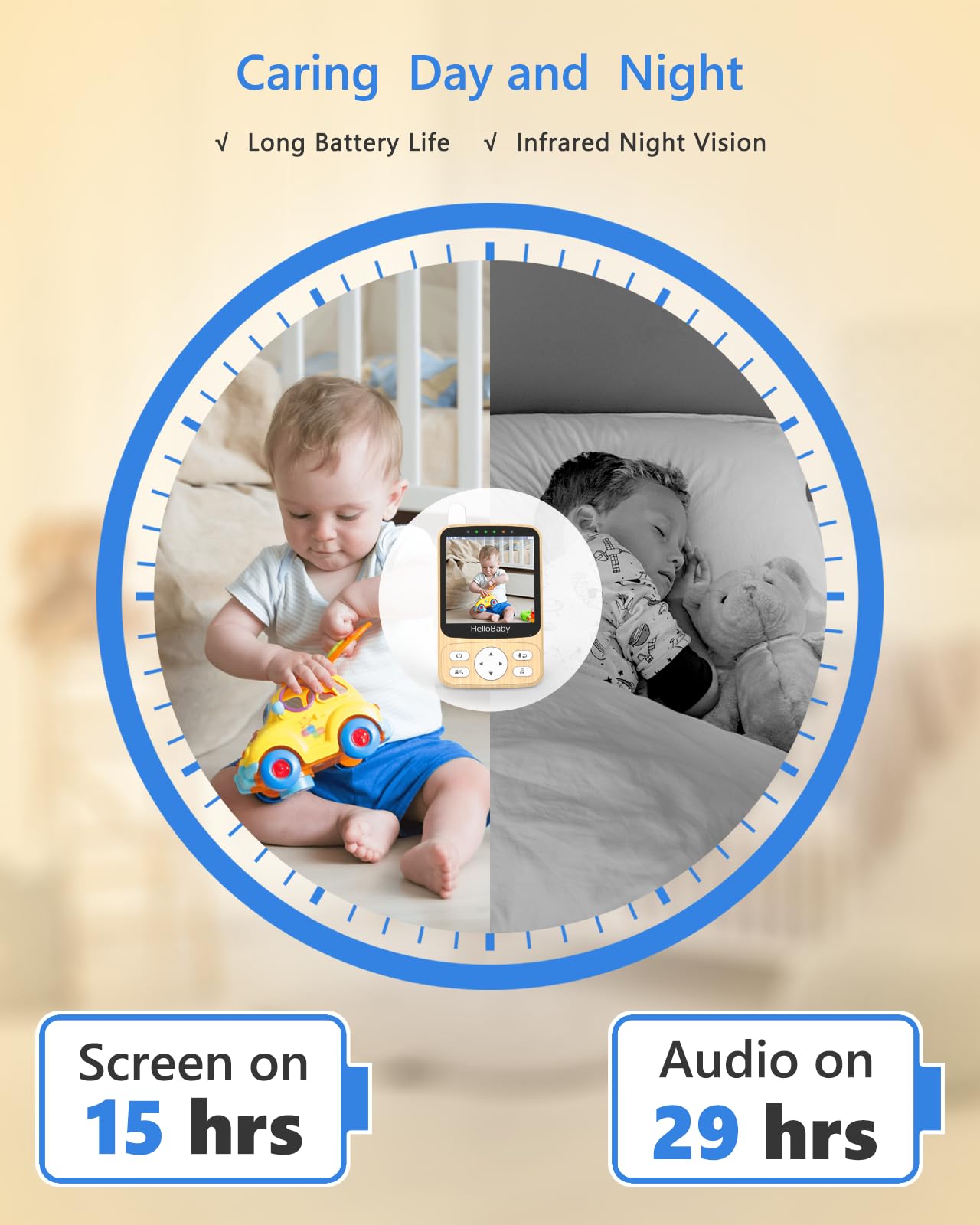 HelloBaby Video Baby Monitor with 4" Screen