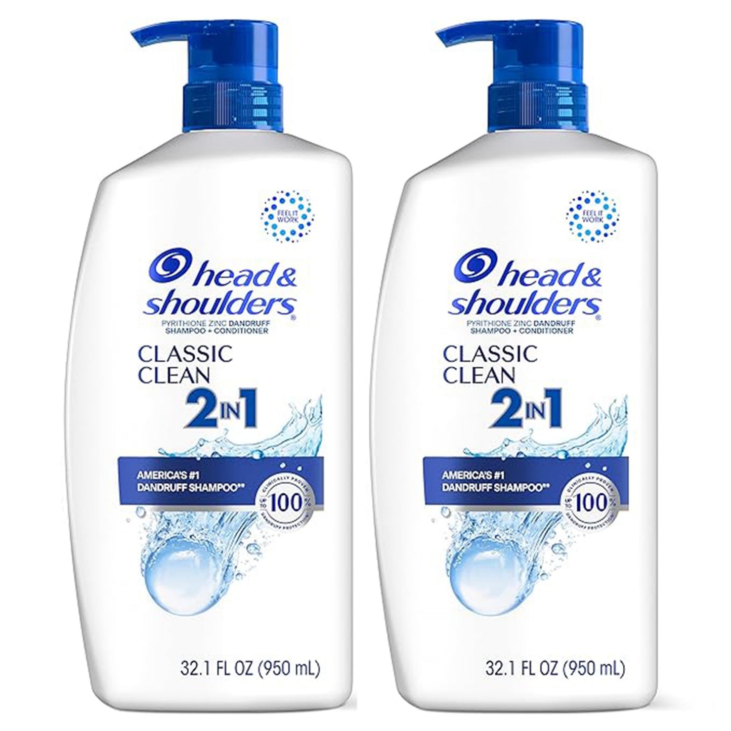 2 Big Bottles Head & Shoulders 2 in 1 Classic Clean Anti-Dandruff  Shampoo 32.1 Oz.