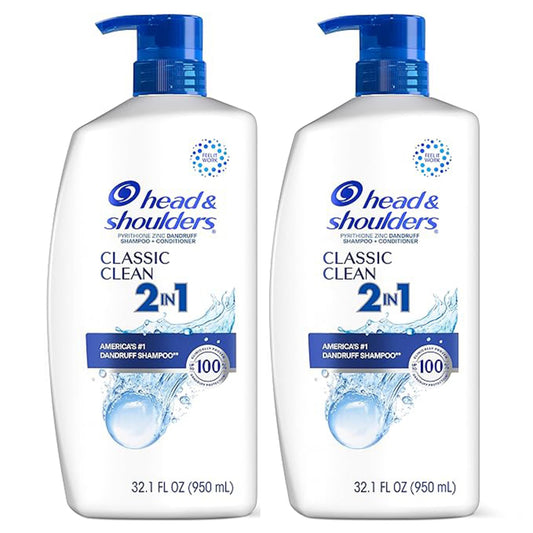 2 Big Bottles Head & Shoulders 2 in 1 Classic Clean Anti-Dandruff  Shampoo 32.1 Oz.