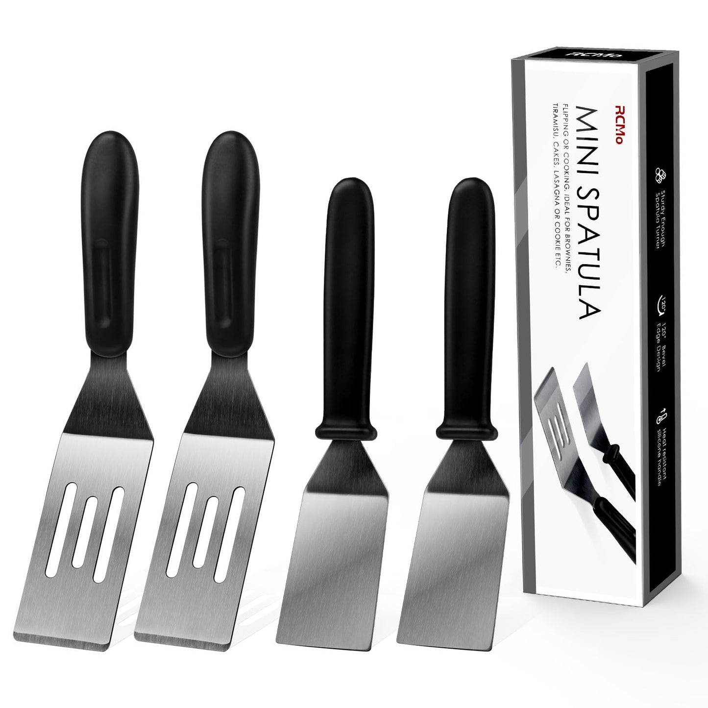 Small Spatula Professional Mini Serving Spatula, 4 Pieces Stainless Steel Metal Spatulas Set, Cutter and Serve Turner for Kitchen, Flipping or Cooking for Brownie, Cookie, Lasagna, Pancakes or Cake