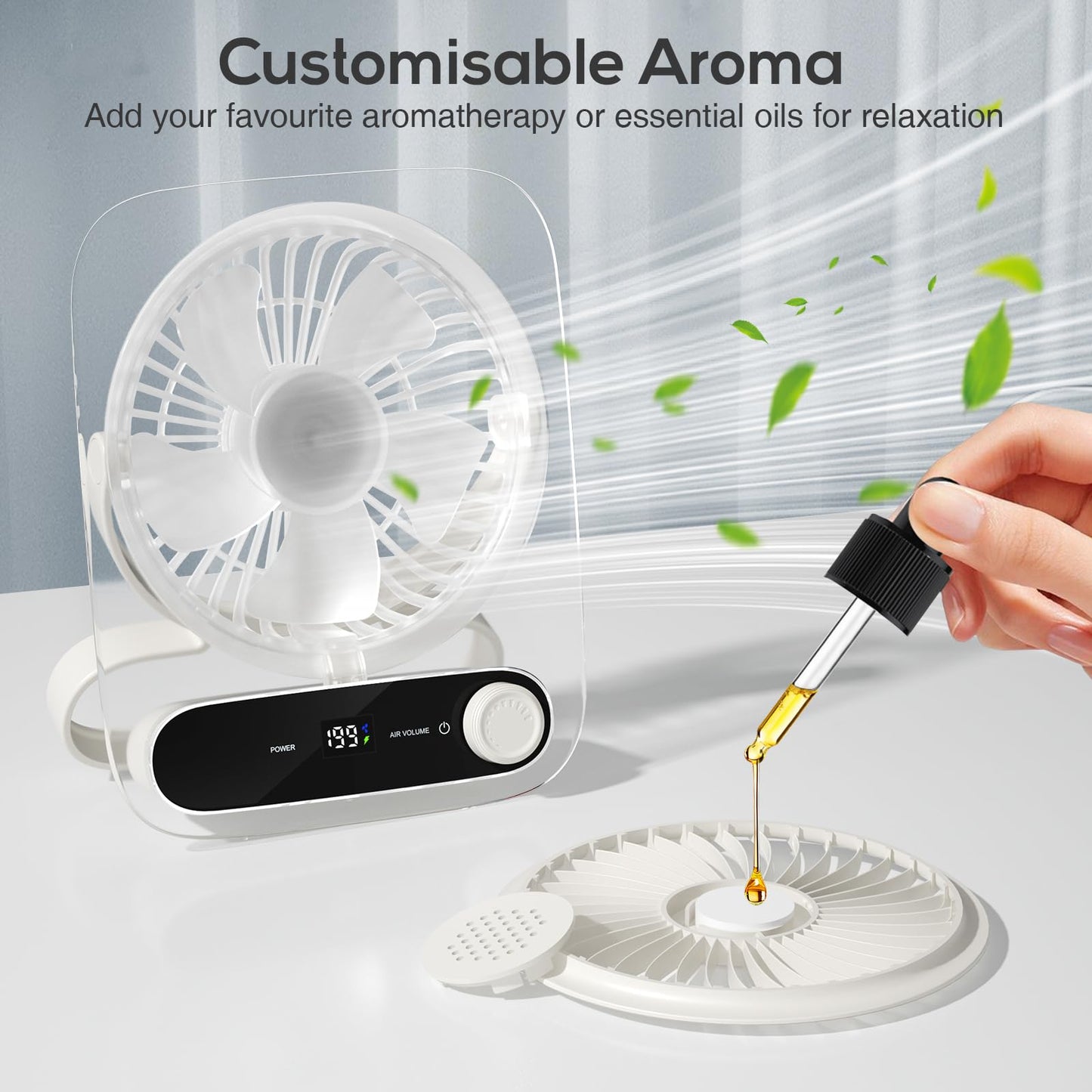 Portable Desk Fan - USB Rechargeable Small Personal Fan, Battery Operated with Variable Speeds, Ultra Quiet 180° Tilt Foldable for Home Office Beach Outdoor Cruise Travel Essentials, White