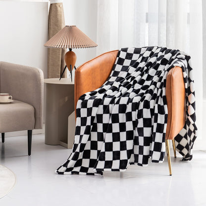 LOMAO Flannel Throw Blanket, Checkerboard Pattern