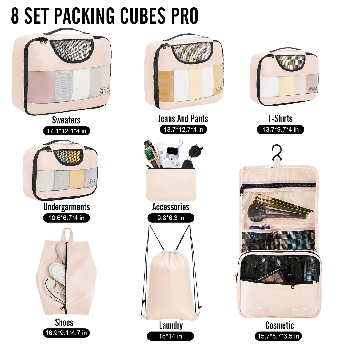 Veken Packing Cubes with Toiletry and Shoe Bag