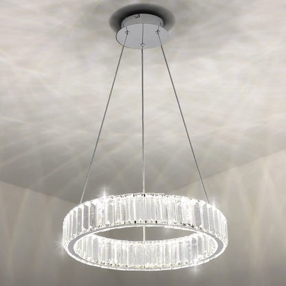 Modern Crystal Chandeliers for Dining Rooms Glass Round Chandelier Fixtures LED Hanging Lamps 1 Ring Pendant Light D15.7" 25W 1500lm 4000K Dimmable Dining Room Ceiling Light for Living Room Bedroom