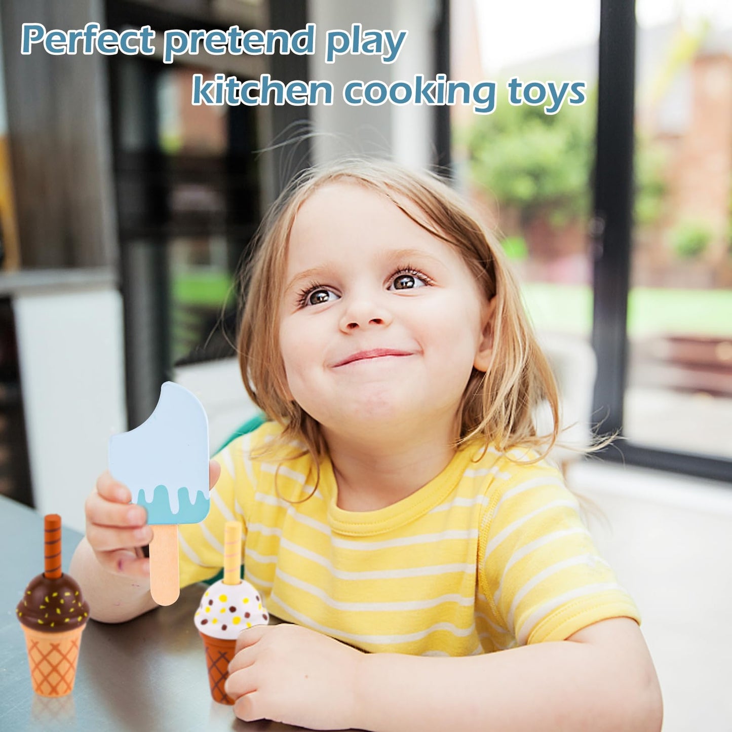 Wooden Ice Cream Counter Play Set for Kids