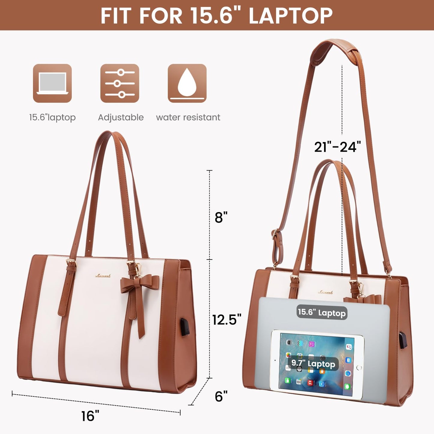 LOVEVOOK Women's Laptop Tote Bag with Clutch Set