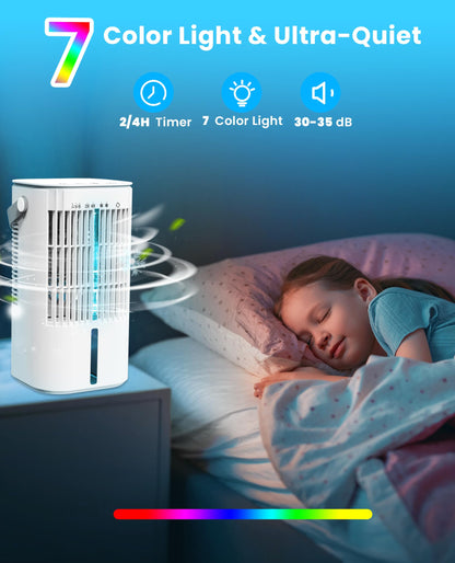 Latitop Portable Air Conditioners Fan, Air Cooler Evaporative 180°Auto Rotation, 3 Wind Speed, 2-4H Timer, Mini Cooling Fan for Room Home Bedroom Office