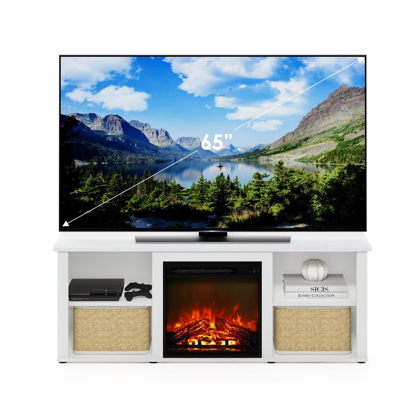 60 Inch TV Stand with Fireplace by Furinno