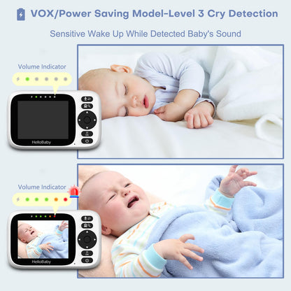 HelloBaby Baby Monitor with 3.2'' IPS Screen - Baby Camera Monitor with Remote Pan-Tilt-Zoom Camera No WiFi, Infrared Night Vision, 1000ft Wireless Connection