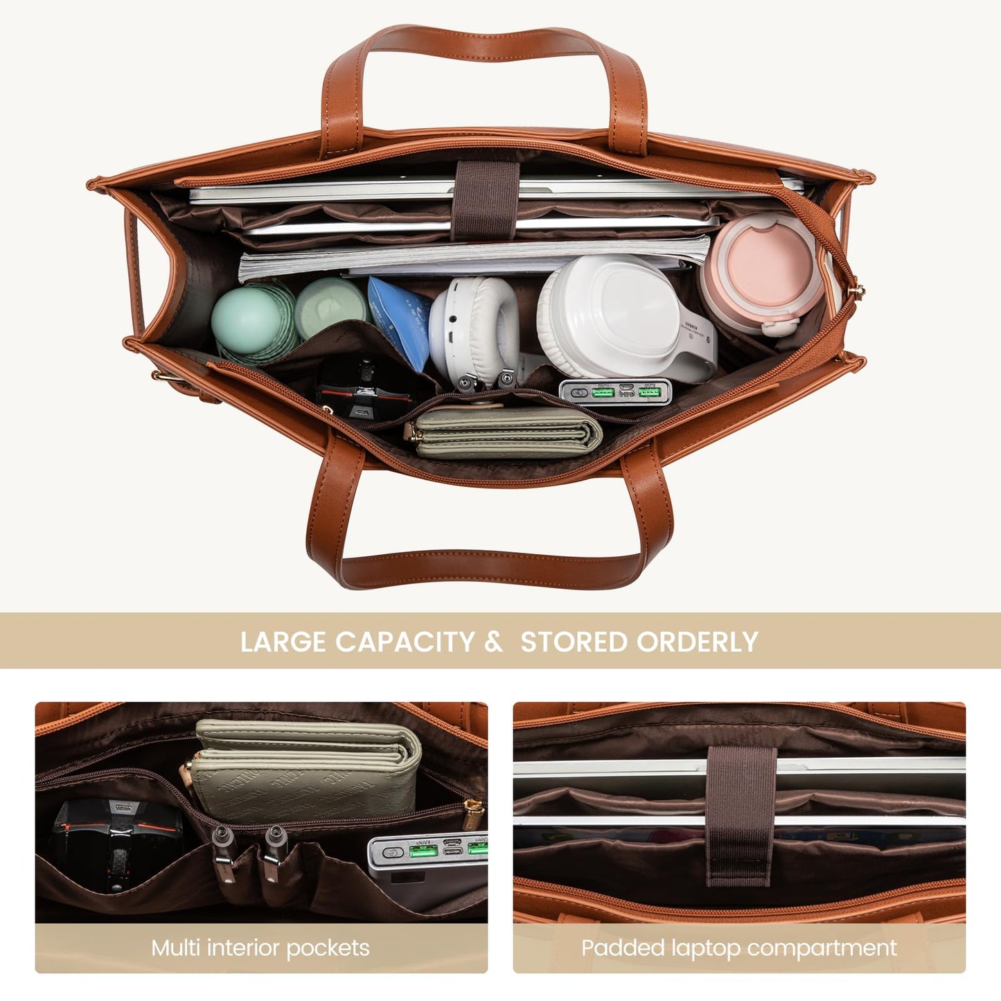 LOVEVOOK 15.6 Inch Leather Laptop Tote Bag