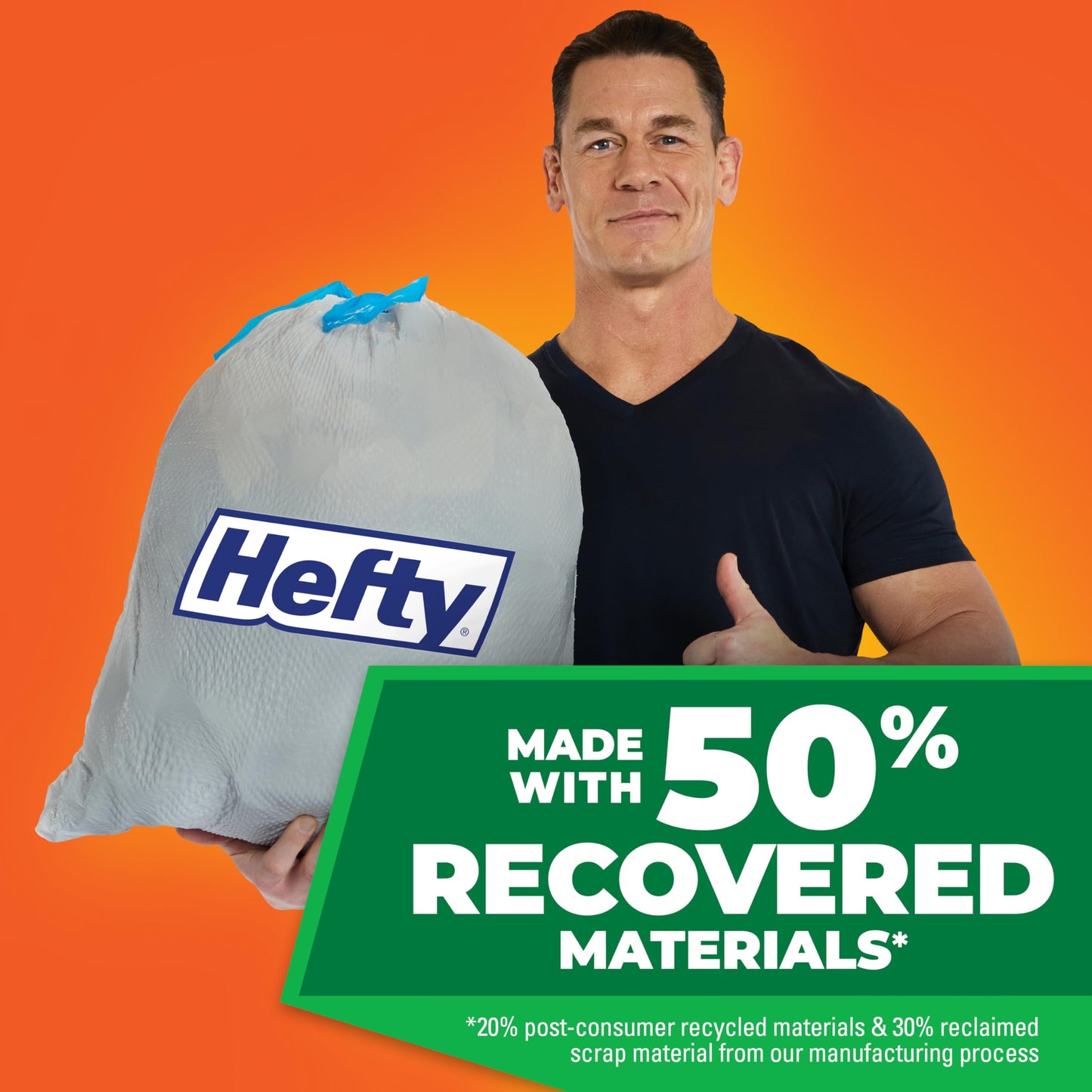 Hefty Ultra Strong Made with 50% Recovered Materials* Tall Kitchen Trash Bags, Gray, Clean Burst, 13 Gallon, 80 Count