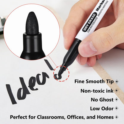 SFAIH Dry Erase Markers Fine Tip - 6 Pack Whiteboard Markers Dry Erase For Kids Adult Low Odor, Black Dry Erase Markers Fine Point For Home Classroom