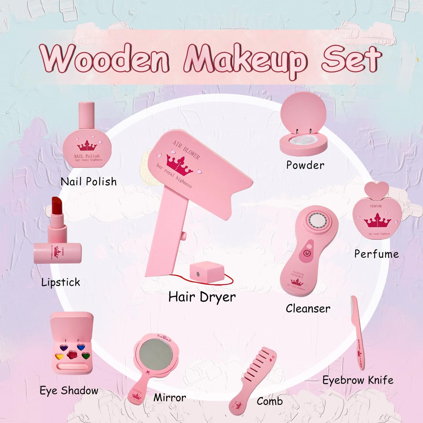 Wooden Makeup Toy Set for Little Girls