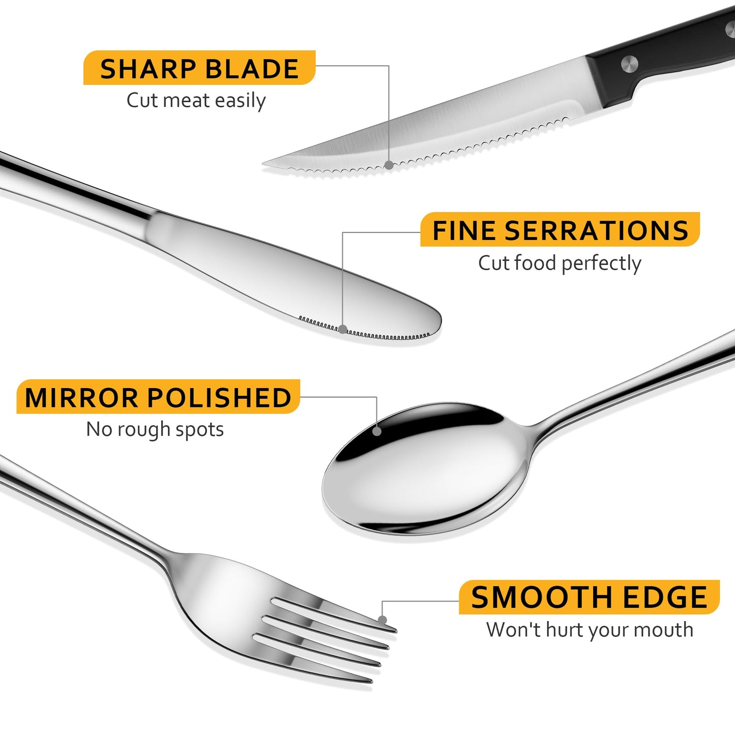 Velaze 48 Pcs Silverware Set for 8 with Steak Knives, Stainless Steel Flatware Set, Mirror Polished Cutlery Sets, Forks Spoons and Knives Set, Home Kitchen Eating Tableware Set, Dishwasher Safe
