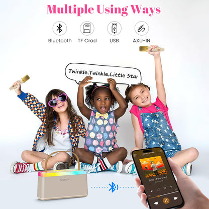 Qocum Karaoke Machine for Kids, Mini Karaoke Machine with 2 Wireless Microphones, Dual Speakers, RGB Dance Light, Voice Changer, TWS Mode, Perfect as Birthday Toy Gift for Kids Aged 4-12