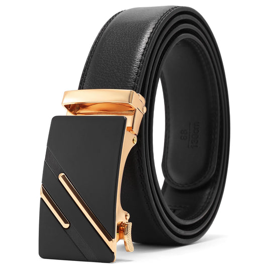 GAEKEAO Men's Ratchet Belt Genuine Leather 1 3/8" Slide Belt for Men Automatic Adjustable Click Buckle Belts for Dress Casual Trim to Fit