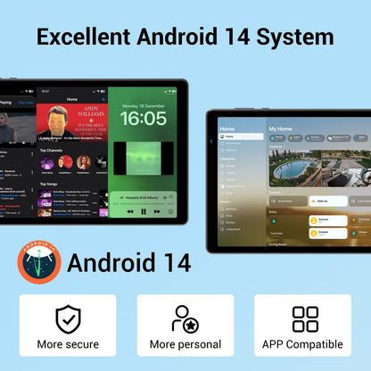 ApoloSign 2024 Android 14 Tablet, 10.1" Touch Screen, Octa-core Processor, 8GB RAM + 128GB ROM, Expandable up to 1TB via TF, WiFi, BT 5.0, Full HD IPS Display, Kids Friendly Design, Gray