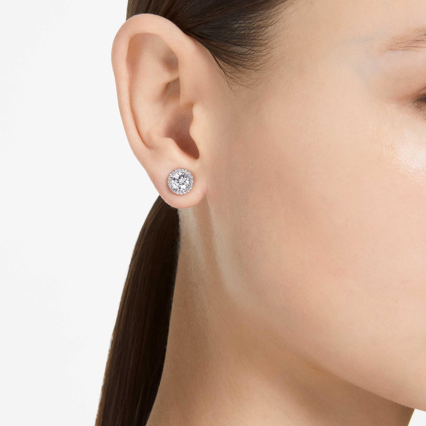 SWAROVSKI Constella Pierced Stud Earrings, White Crystals on a Rhodium Finish Setting, Part of the Constella Collection