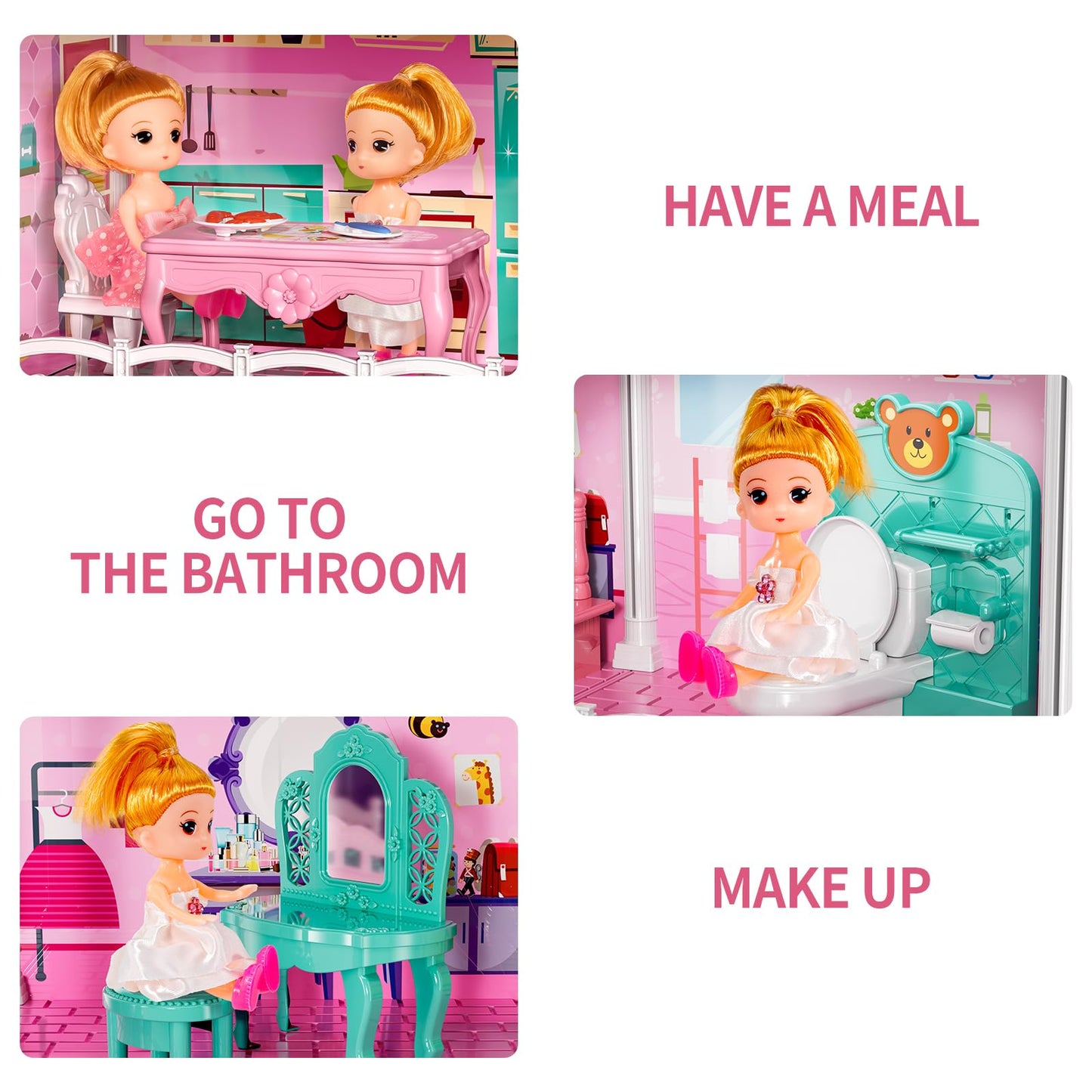 TEMI 10-Room Dollhouse Playset with Dolls and Furniture