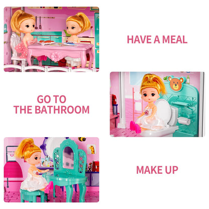 TEMI 10-Room Dollhouse Playset with Dolls and Furniture