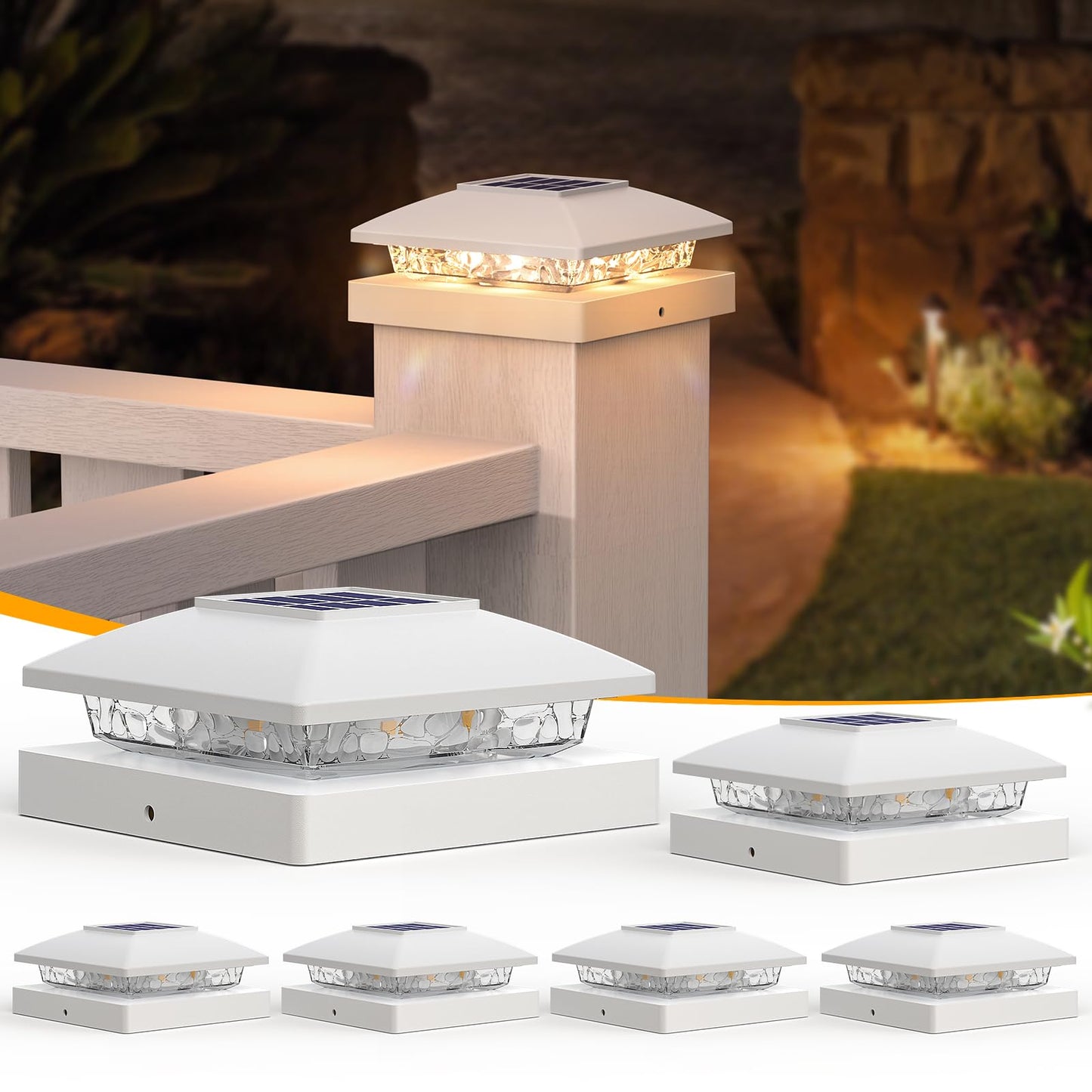 APONUO Warm White Solar Post Cap Lights 6 Pack