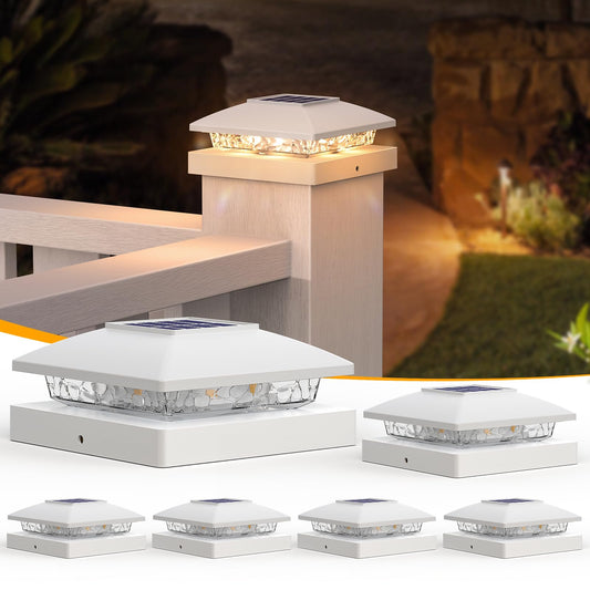 APONUO Warm White Solar Post Cap Lights 6 Pack