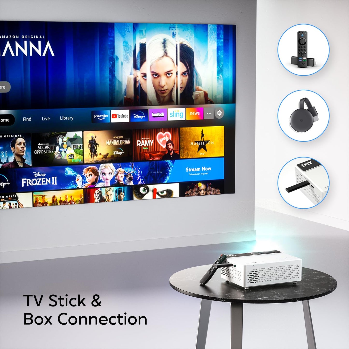 TMY 1080P Bluetooth Mini Projector for Movies