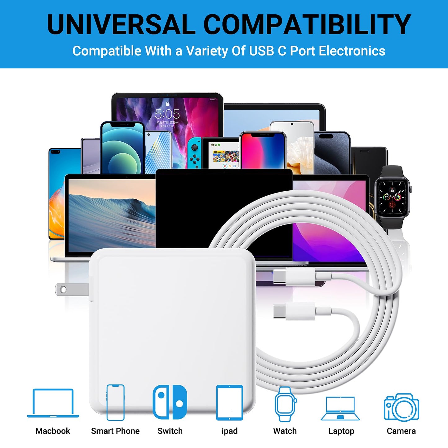 Mac Book Pro Charger - 70W USB C Charger, Original Quality Fast Charger Compatible with MacBook pro/Air, M1 M2 M3 M4, ipad Pro and All USBC Device,with a Storage Bag for Travel/School/Business Trip