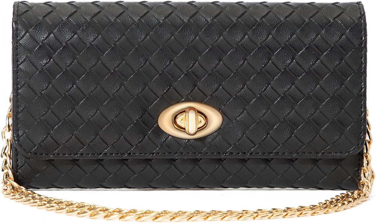 U+U Crossbody Bags for Women, PU Leather Small Shoulder Handbags Wallet Purse with Removebale Chain and Credit Card Slots (Black)