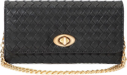U+U Crossbody Bags for Women, PU Leather Small Shoulder Handbags Wallet Purse with Removebale Chain and Credit Card Slots (Black)