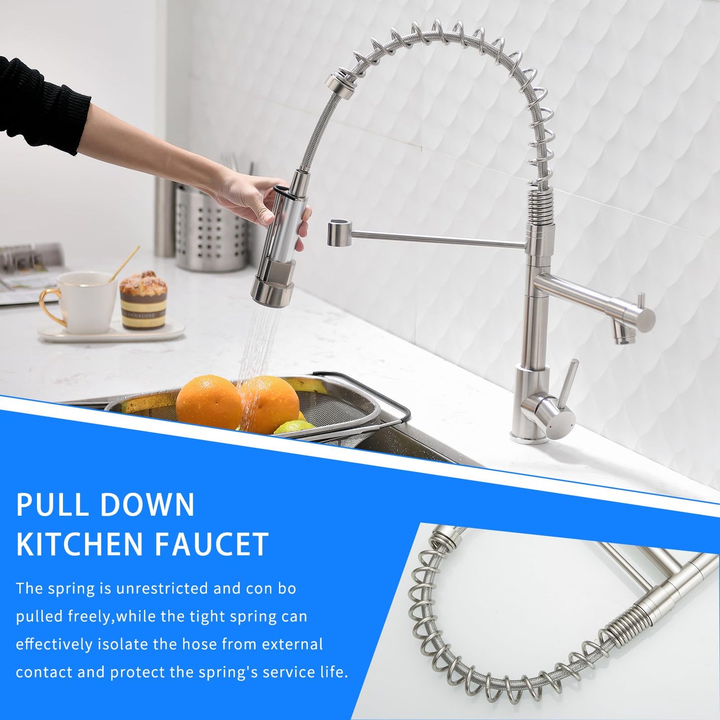 AIMADI Kitchen Faucet with Pull Down Sprayer - Commercial Stainless Steel Pull Down Sprayer Kitchen Faucet Single Hole Single Handle RV Laundry Outdoor Kitchen Sink Faucets