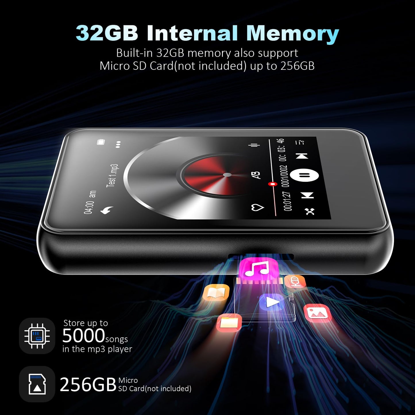 32GB Bluetooth MP3 Player with Touch Screen