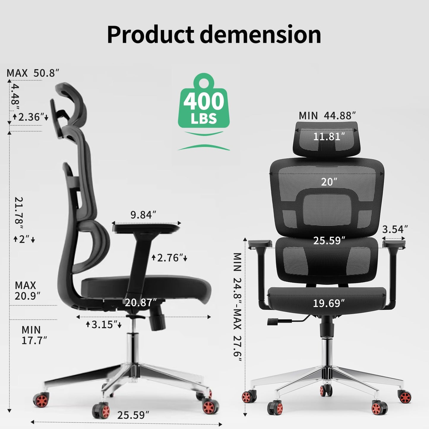 SICHY AGE Big and Tall Office Chair, Home Office Desk Chairs with Lumbar Support and Adjustable Headrest, Ergonomic High Back Office Chairs with Wheels for Work and Study, Black