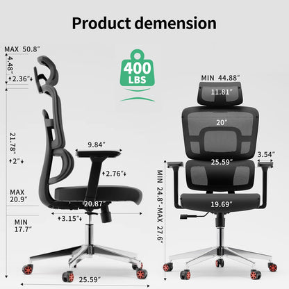 SICHY AGE Big and Tall Office Chair, Home Office Desk Chairs with Lumbar Support and Adjustable Headrest, Ergonomic High Back Office Chairs with Wheels for Work and Study, Black