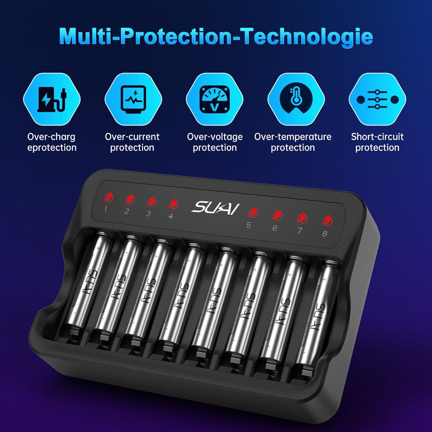 SUKAI Rechargeable AAA Batteries with Smart Charger