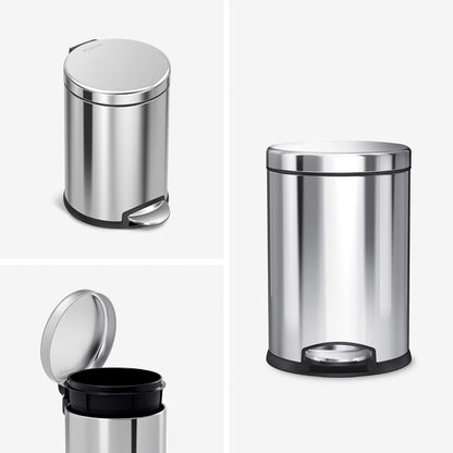 simplehuman 4.5 Liter / 1.2 Gallon Round Bathroom Step Trash Can, Polished Stainless Steel