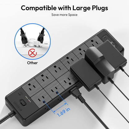 10 Ft NTONPOWER Surge Protector with USB Ports