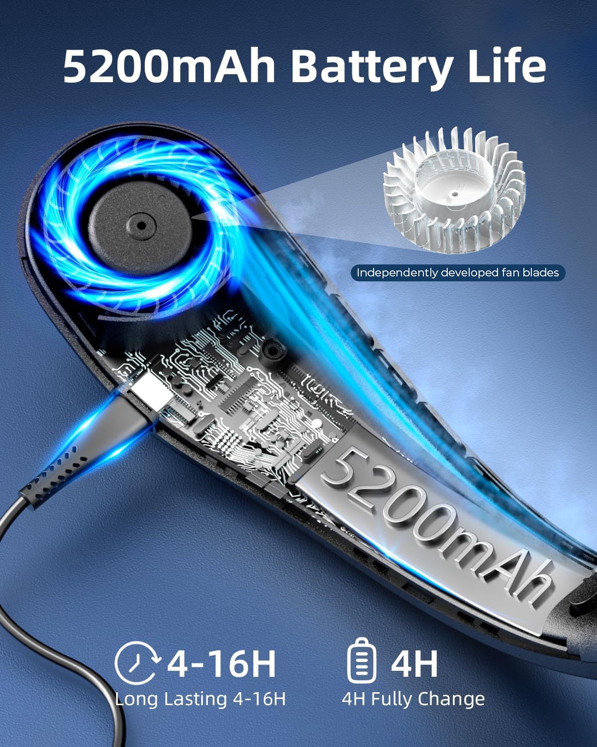 TUNISE Neck Fan with LED Display & Rechargeable Battery