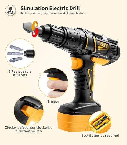 Geyiie Toy Tool Set with Power Drill, Pretend Play Kids Tool Set, Goggles, Preschool STEM Toys Outdoor Tool Kit Party Birthday Gift for Toddler Boys Girls Age 3 4 5 6 7 8
