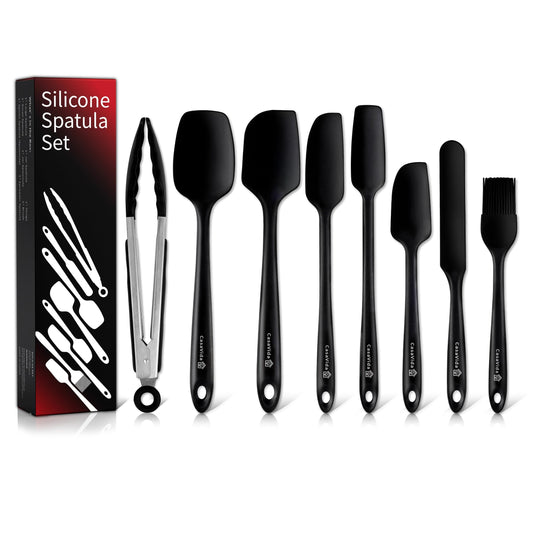 CasaVida Silicone Spatula Set One-piece Seamless High Heat Resistant Non Stick Bakery Spatula Flexible BPA Free Dishwasher Safe Kitchen Utensils Bakeware Cookware Cooking Baking Mixing Black 8pcs