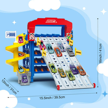 10 Cars Parking Track Toy for Boys Ages 3-8
