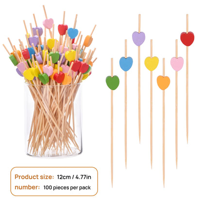 100 Pack Heart-Shaped Bamboo Cocktail Picks