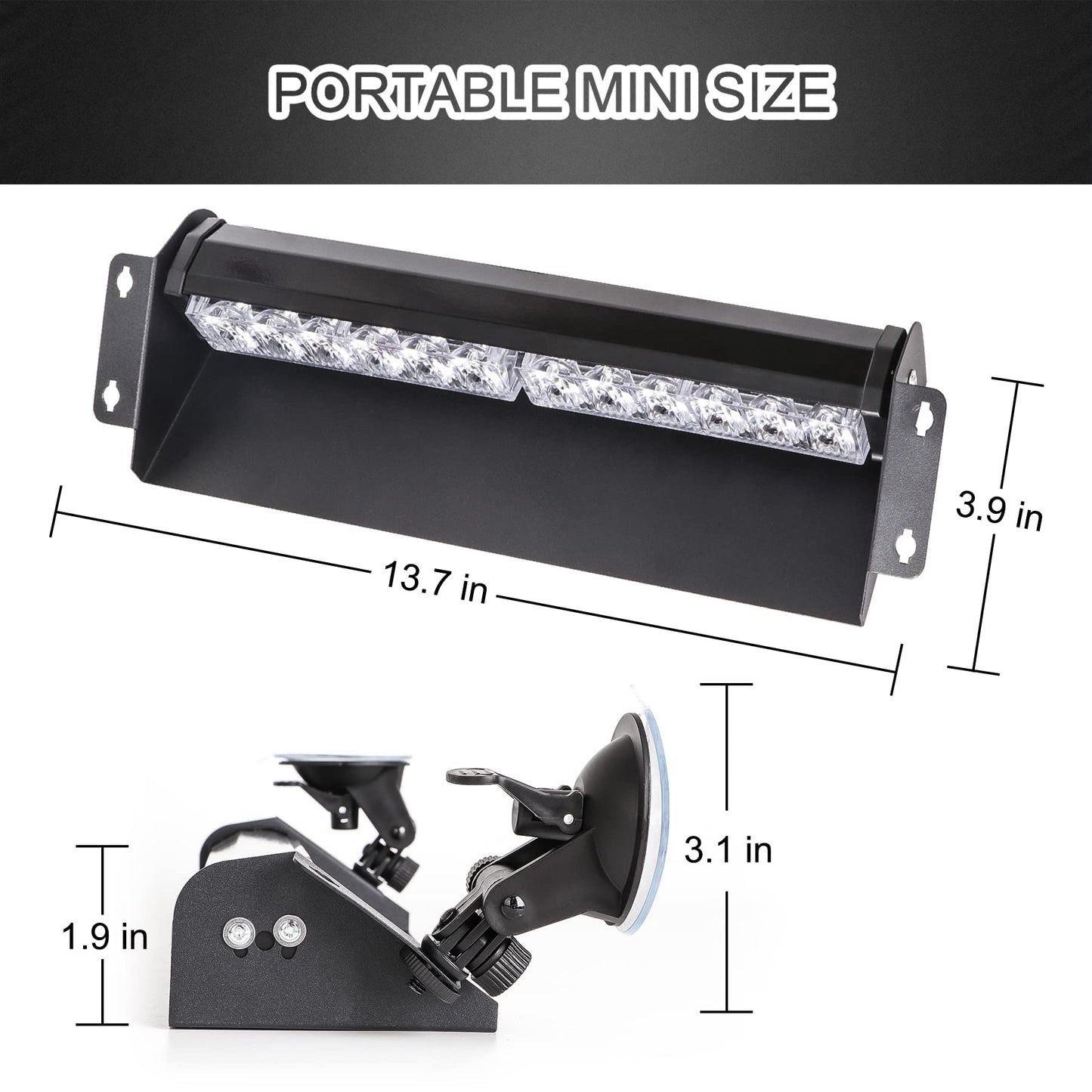 SMALLFATW Split Strobe Light Bar Dual 12 LED 16" 9 Flashing Modes, Four-Way Adjustable Locking Suction Cup, Visor Dash Windshield Warning Emergency Light for Car Truck Vehicles, Red&Blue 2PCS