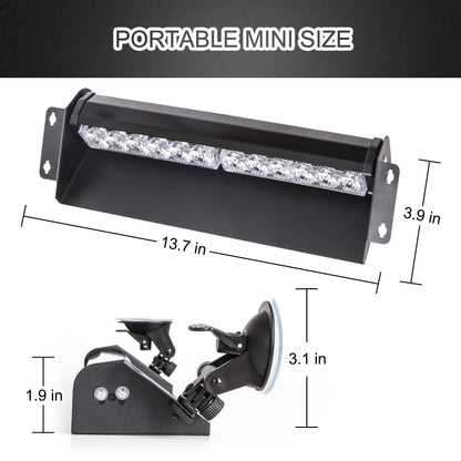 SMALLFATW Split Strobe Light Bar Dual 12 LED 16" 9 Flashing Modes, Four-Way Adjustable Locking Suction Cup, Visor Dash Windshield Warning Emergency Light for Car Truck Vehicles, Red&Blue 2PCS