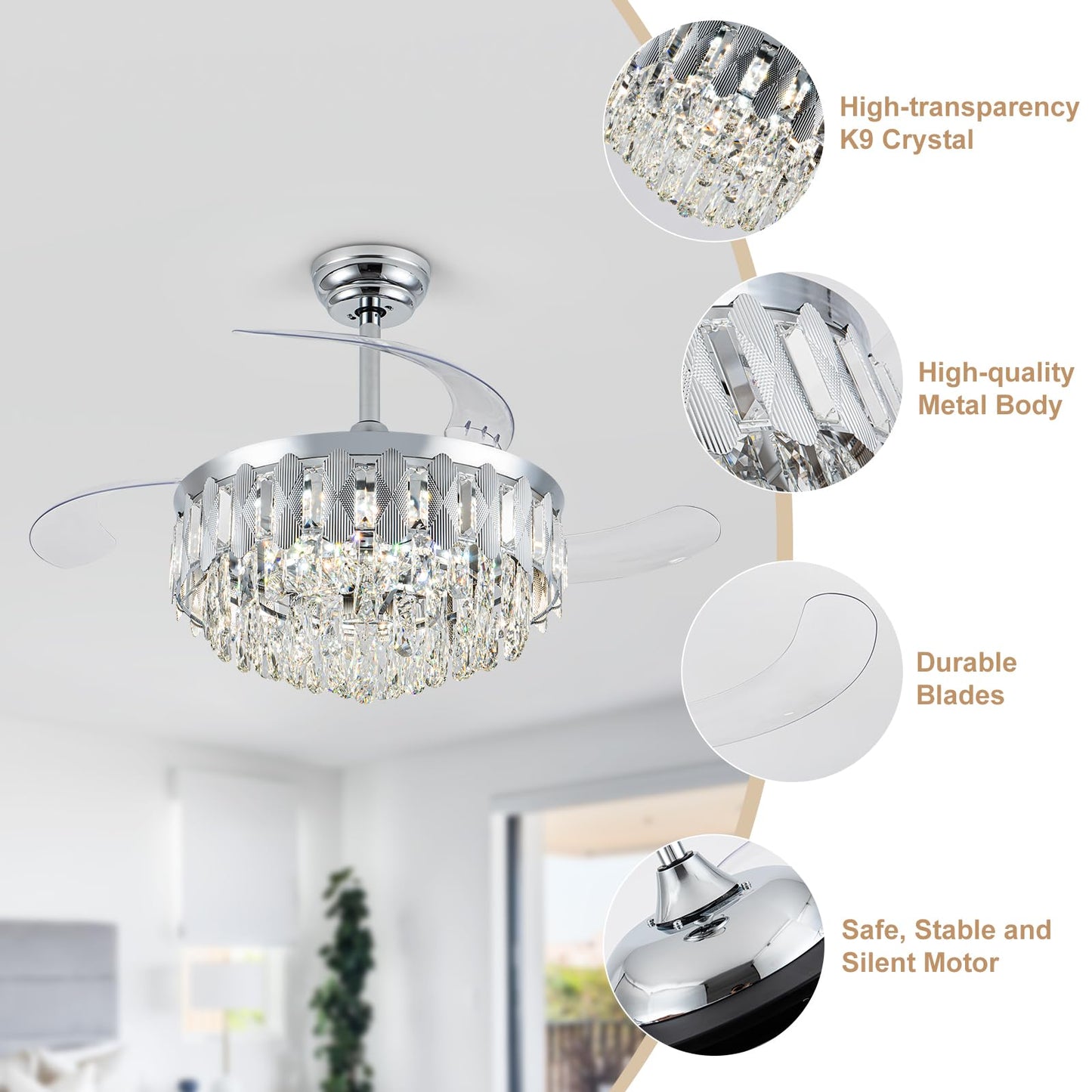 36in Retractable Ceiling Fan with Light