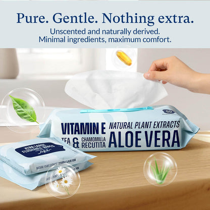 RPE Life Flushable Wet Wipes - 6 Portable Travel Size Packs (60 Ct) - Unscented Extra-Large Body & Hand Tissue with Vitamin E & Aloe - For Adults, Kids & Children - Perfect for On-the-Go & Outdoor Use