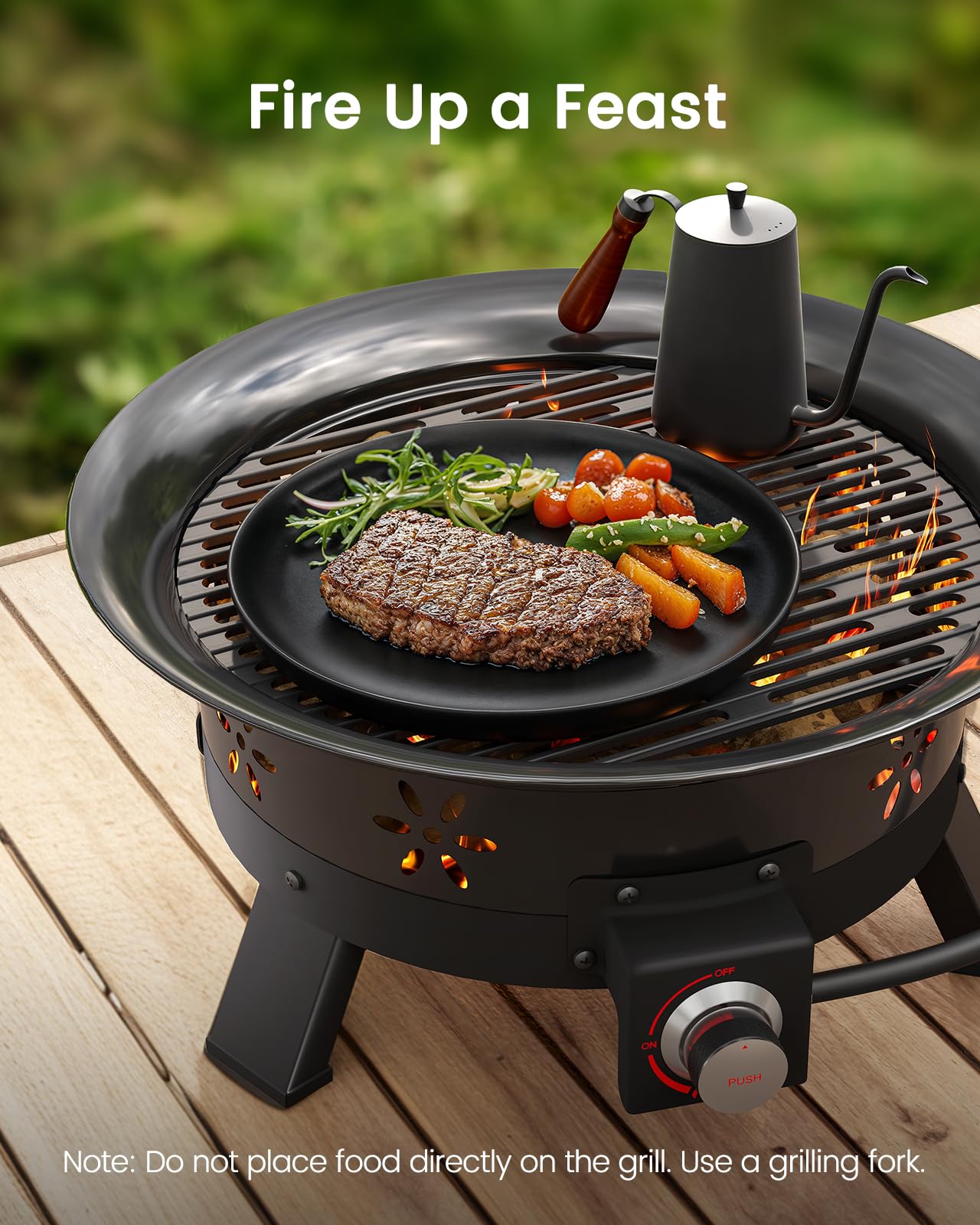 19″ Propane Fire Pit with Grill Grate, 58,000 BTU