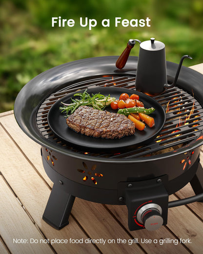 19″ Propane Fire Pit with Grill Grate, 58,000 BTU