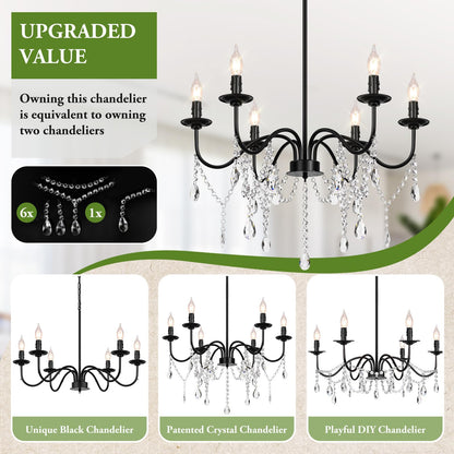 6-Light Farmhouse Crystal Chandelier for Home
