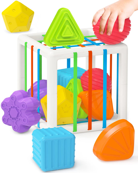 kecristv Montessori Toys for 1 Year Old Boys Girls, Baby Sorter Toy Colorful Cube, 1 Year Old Boy Girl Birthday Gifts, Baby Toys 6-12-18 Months, 6 Pcs Multi Sensory Developmental Learning Toys